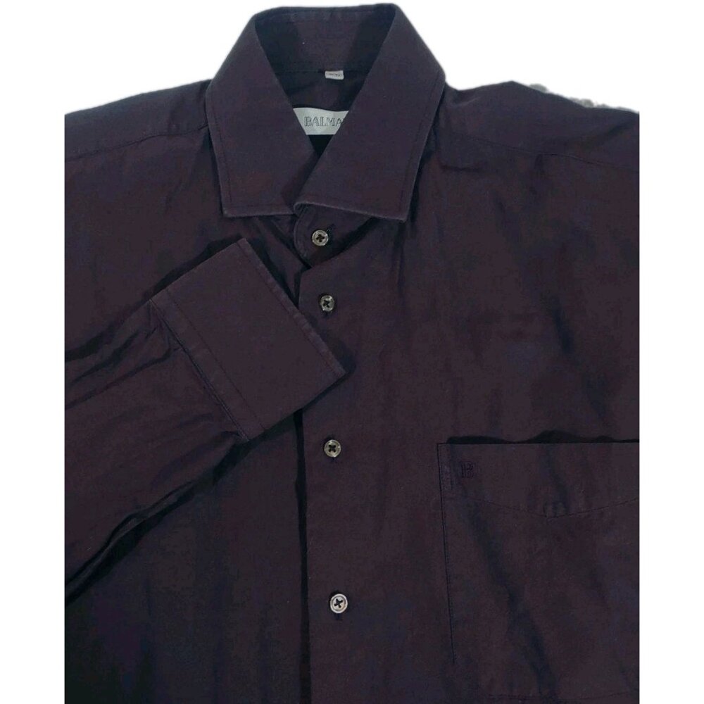 VTG 42 BALMAIN Paris Button Up Shirt Men’s Luxury Y2K Classic Long Sleeve Purple